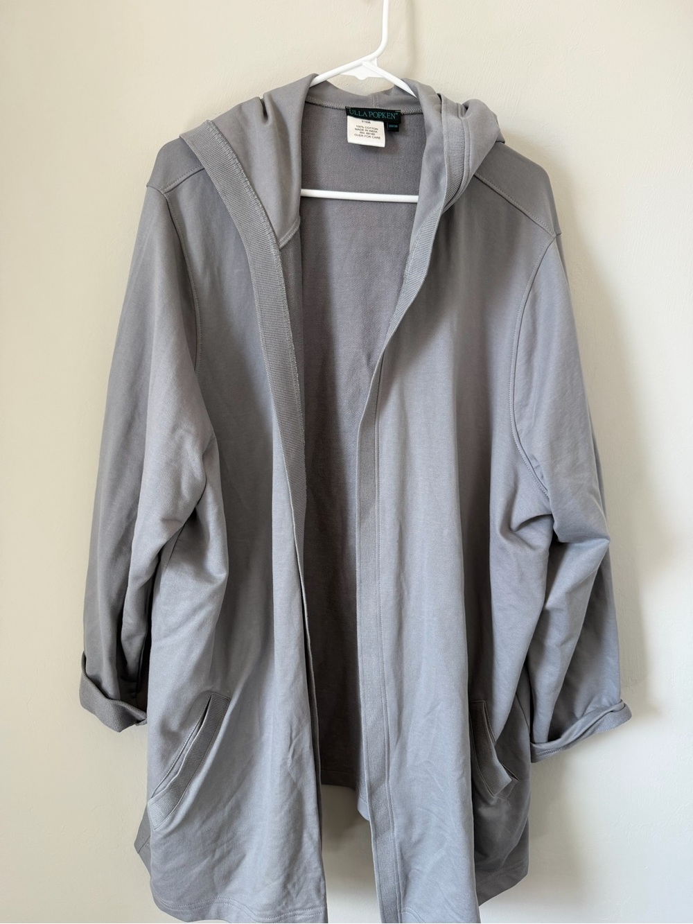 Ulla Popken Gray Hooded Open-Front Utility Cardigan